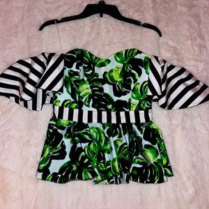 Size Small Shirt Green Floral, Black & White Stripes, and ruffles